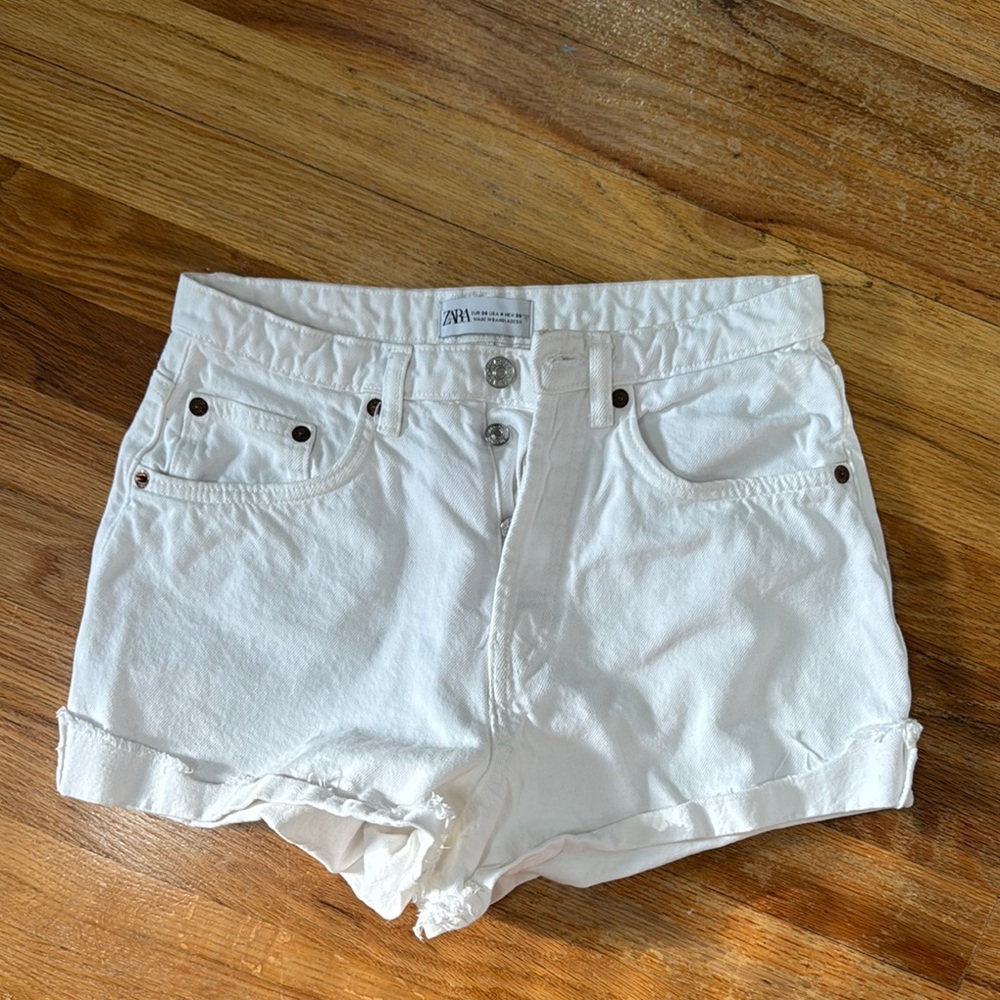 Zara White Denim Women Shorts